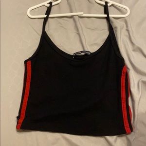 Red stripe black crop top